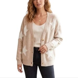 Threaded Leaf Womens Star Patterned Button Down Sweater Size Medium